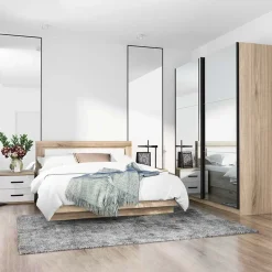 Garnero Arredamenti Camere Da Letto Complete|Camera Da Letto Completa-Camera letto completa matrimoniale rovere sonoma bianco lucido Panama