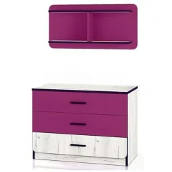 Garnero Arredamenti Camerette Colorate-Cameretta 1 letto contenitore completa bambini pino bianco fucsia Ford