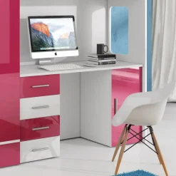 Garnero Arredamenti Camerette Colorate|Camerette A Ponte-Cameretta bambini completa 2 letti singoli bianco rosa Diego Gihome® Bianco Lucido - Rosa