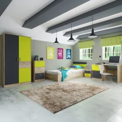 Garnero Arredamenti Camerette Colorate-Cameretta bambini rovere verde mela grafite armadio letto comodino cassettiera scrivania Cooper