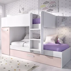 Garnero Arredamenti Camerette A Ponte-Cameretta bambini 244x150cm 3 letti soppalco reversibile bianco rosa Damian Bianco Opaco - Rosa