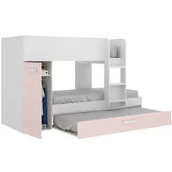 Garnero Arredamenti Camerette A Ponte-Cameretta bambini 244x150cm 3 letti soppalco reversibile bianco rosa Damian Bianco Opaco - Rosa