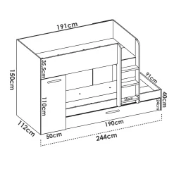 Garnero Arredamenti Camerette A Ponte-Cameretta bambini 244x150cm 3 letti soppalco reversibile bianco rosa Damian Bianco Opaco - Rosa
