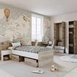 Garnero Arredamenti Camerette Colorate|Camerette In Legno-Cameretta completa bambini 1 letto singolo rovere bianco Francesco Gihome®