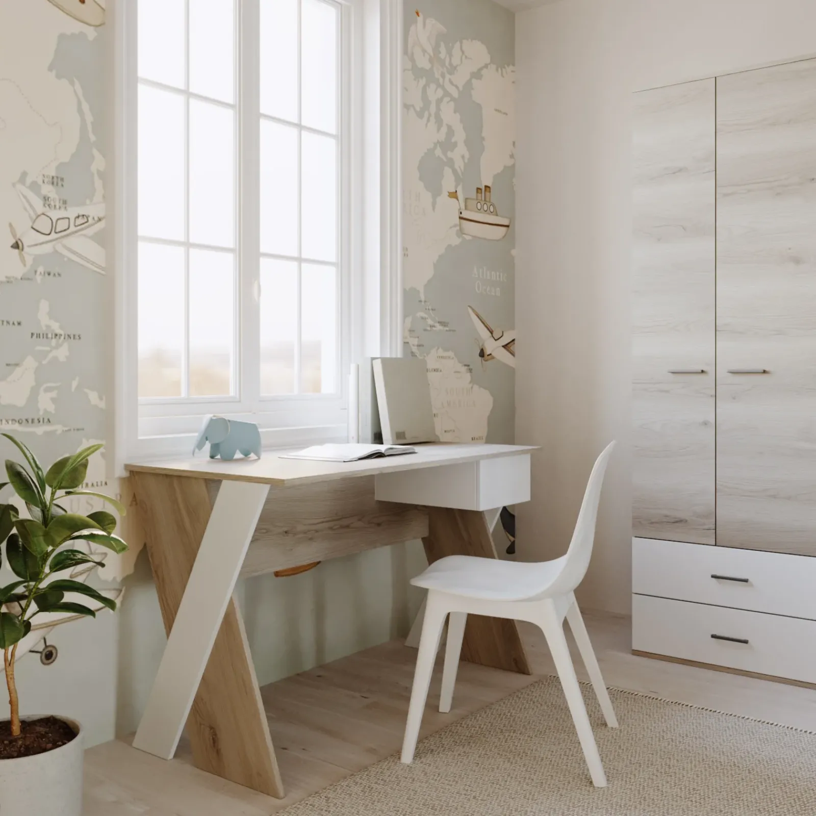 Garnero Arredamenti Camerette Colorate|Camerette In Legno-Cameretta completa bambini 1 letto singolo rovere bianco Francesco Gihome®