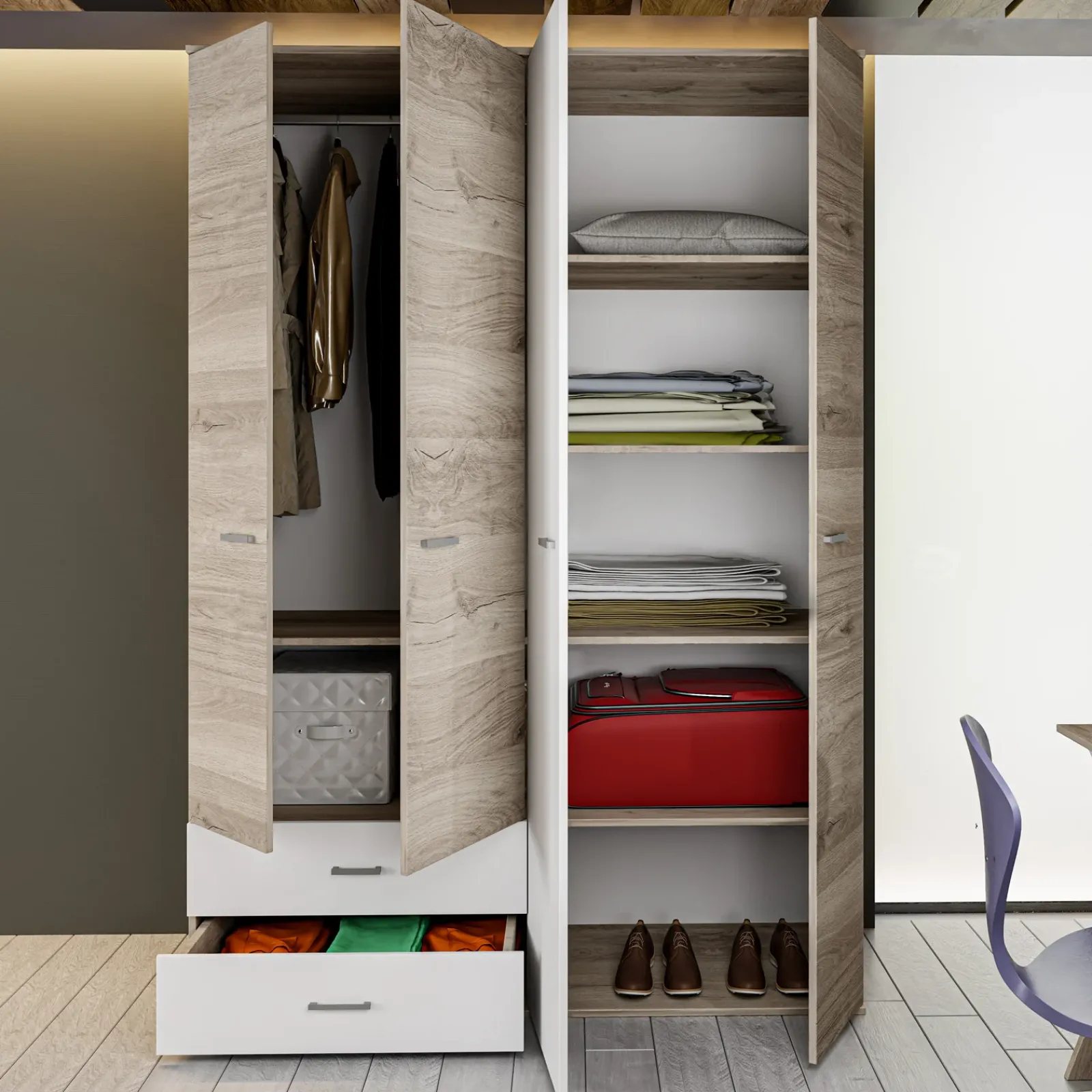 Garnero Arredamenti Camerette Colorate|Camerette In Legno-Cameretta completa bambini 1 letto singolo rovere bianco Francesco Gihome®