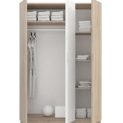 Garnero Arredamenti Camerette In Legno-Cameretta completa con letto una piazza e mezza, comò e armadio 3 ante rovere bianco Cesare Bianco Lucido - Rovere