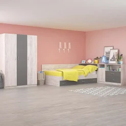 Garnero Arredamenti Camerette In Legno-Cameretta completa con letto una piazza e mezza, comò e armadio 3 ante bianco frassinato grigio Cesare Bianco Frassinato - Grigio