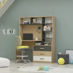 Garnero Arredamenti Camerette Colorate|Camerette In Legno-Cameretta completa per bambini rovere antracite bianco Chiaretto