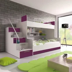 Garnero Arredamenti Camerette Colorate|Camerette A Ponte-Cameretta con soppalco 2 letti singoli bianca viola Enrico Gihome® Bianco Lucido - Viola