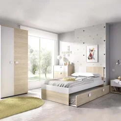 Garnero Arredamenti Camerette In Legno-Cameretta per bambini completa 2 letti singoli rovere bianco Cairo