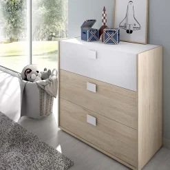 Garnero Arredamenti Camerette In Legno-Cameretta per bambini completa 2 letti singoli rovere bianco Cairo