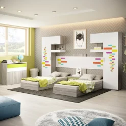 Garnero Arredamenti Camerette Colorate|Camerette A Ponte-Cameretta per bambini completa 2 letti rovere bianco verde Serena Gihome®