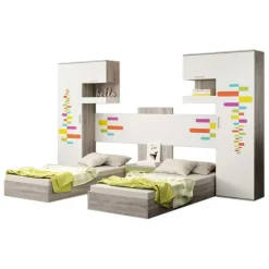 Garnero Arredamenti Camerette Colorate|Camerette A Ponte-Cameretta per bambini completa 2 letti rovere bianco verde Serena Gihome®