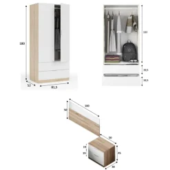 Garnero Arredamenti Camerette Colorate|Camerette In Legno-Cameretta per bambini con testiera comodino armadio rovere bianco Abbey