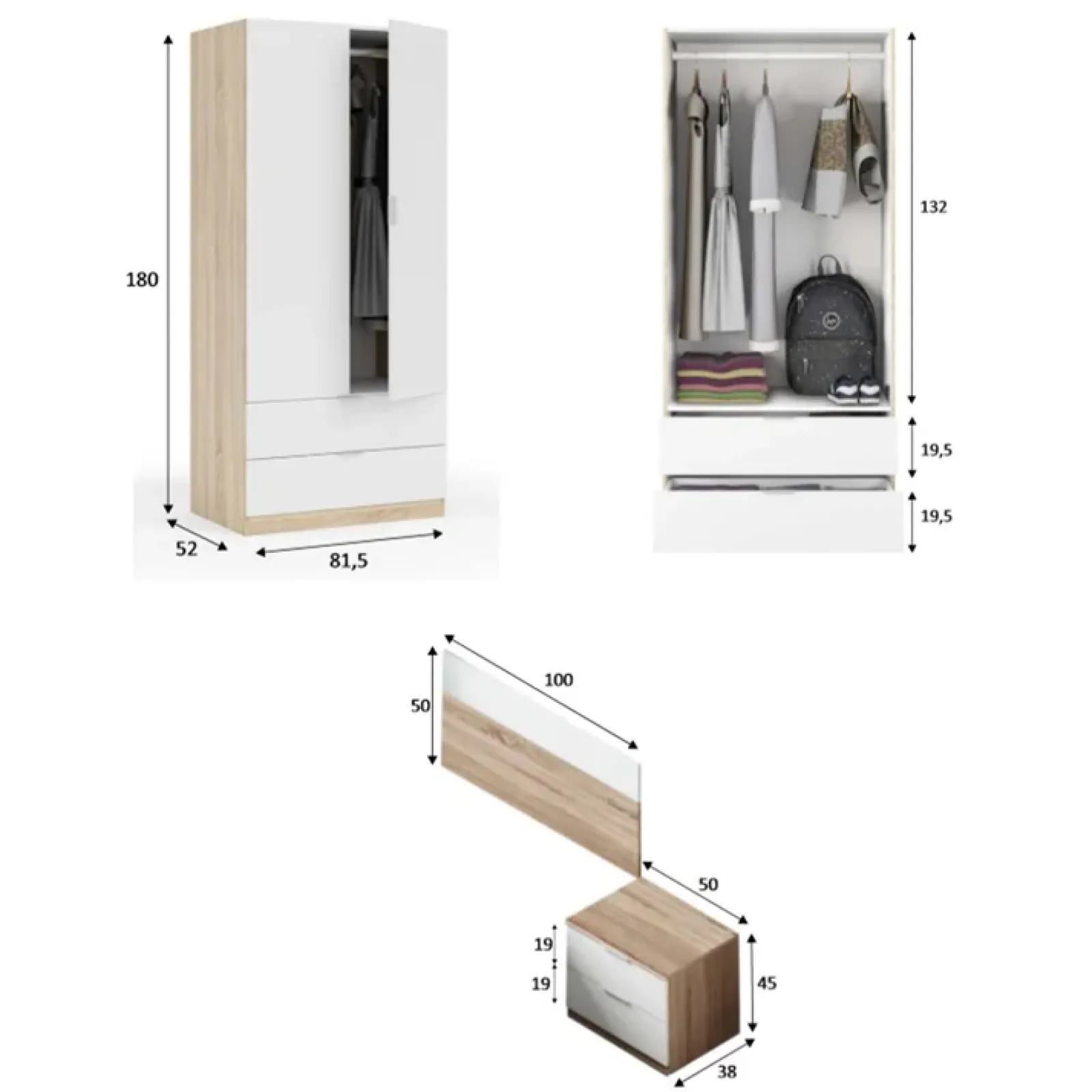 Garnero Arredamenti Camerette Colorate|Camerette In Legno-Cameretta per bambini con testiera comodino armadio rovere bianco Abbey
