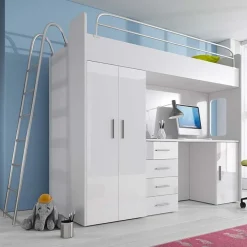 Garnero Arredamenti Camerette A Ponte-Cameretta 204x86 a soppalco per bambini bianco opaco e lucido Luca Bianco Lucido