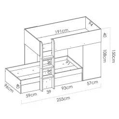 Garnero Arredamenti Camerette In Legno|Camerette A Ponte-Cameretta 255x109cm 2 letti a soppalco reversibile rovere grafite Sole Rovere - Grafite
