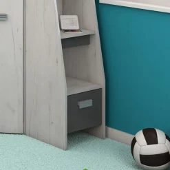 Garnero Arredamenti Camerette Colorate|Camerette In Legno-Cameretta 204x120cm 1 letto singolo completa destra bambini bianco pino grafite Dollie Gihome® Grafite - Bianco Frassinato