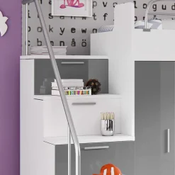 Garnero Arredamenti Camerette A Ponte-Cameretta 254x120cm 1 letto soppalco bianco grigio lucido Simone Gihome® Bianco Lucido - Grigio