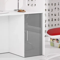 Garnero Arredamenti Camerette A Ponte-Cameretta 254x120cm 1 letto soppalco bianco grigio lucido Simone Gihome® Bianco Lucido - Grigio