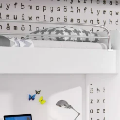 Garnero Arredamenti Camerette A Ponte-Cameretta 254x120cm 1 letto soppalco bianco grigio lucido Simone Gihome® Bianco Lucido - Grigio