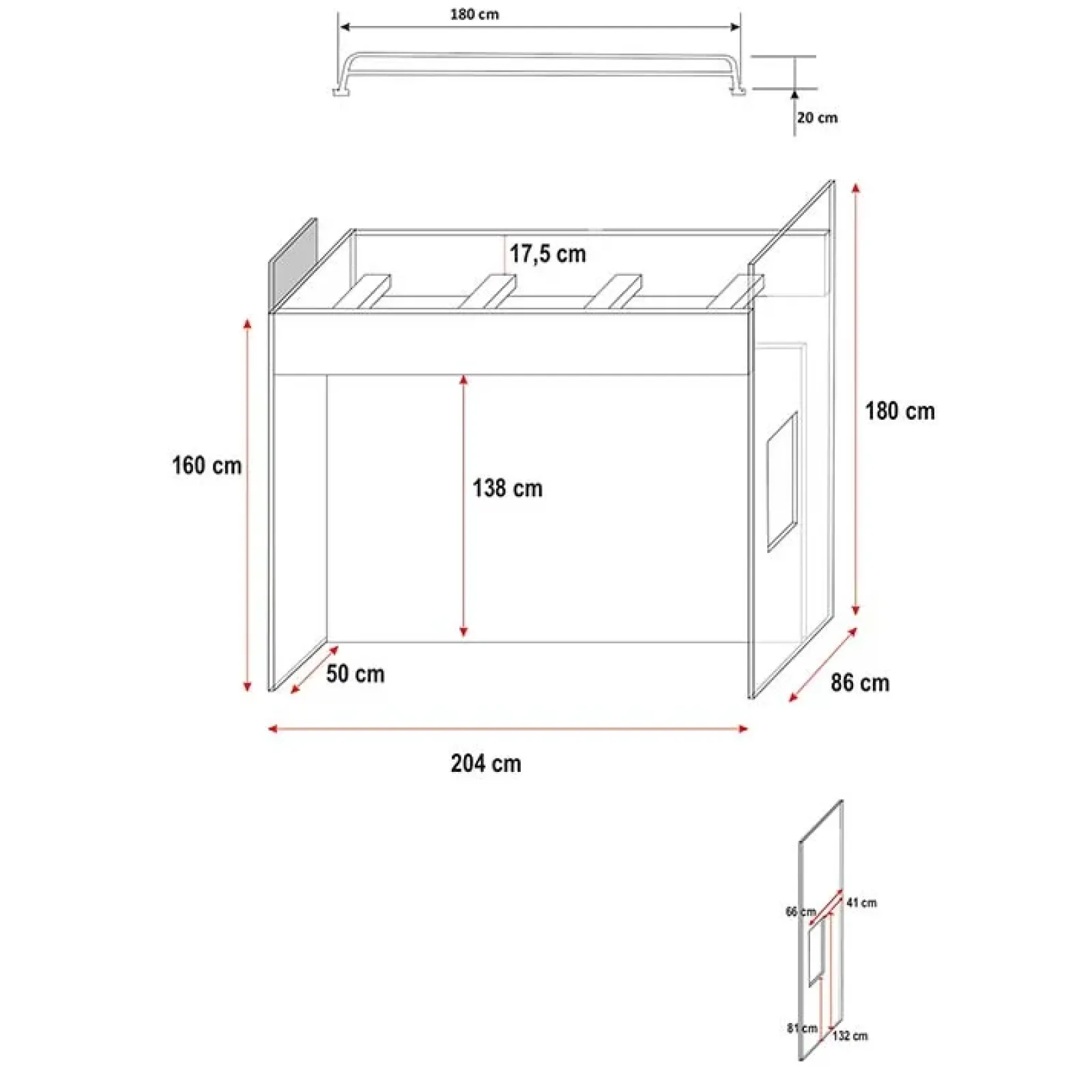 Garnero Arredamenti Camerette A Ponte-Cameretta 254x120cm 1 letto soppalco bambini bianco rosa lucido Simone Gihome® Bianco Lucido - Rosa