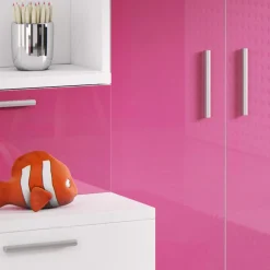 Garnero Arredamenti Camerette A Ponte-Cameretta 254x120cm 1 letto soppalco bambini bianco rosa lucido Simone Gihome® Bianco Lucido - Rosa