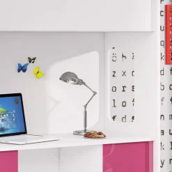 Garnero Arredamenti Camerette A Ponte-Cameretta 254x120cm 1 letto soppalco bambini bianco rosa lucido Simone Gihome® Bianco Lucido - Rosa