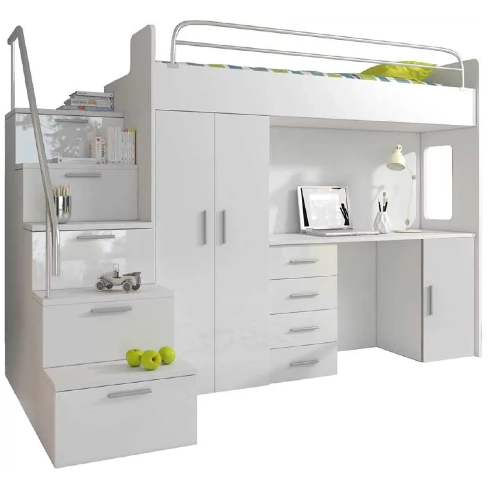 Garnero Arredamenti Camerette A Ponte-Cameretta 254x120cm 1 letto soppalco Simone Gihome® Bianco Lucido