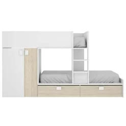Garnero Arredamenti Camerette In Legno|Camerette A Ponte-Cameretta 275x106cm bambini 2 letti reversibile rovere bianco opaco a soppalco Clark
