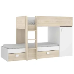 Garnero Arredamenti Camerette In Legno|Camerette A Ponte-Cameretta 255x112cm bambini 2 letti reversibile rovere bianco a soppalco Sole Bianco Opaco - Rovere