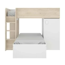 Garnero Arredamenti Camerette In Legno|Camerette A Ponte-Cameretta 255x112cm bambini 2 letti reversibile rovere bianco a soppalco Sole Bianco Opaco - Rovere