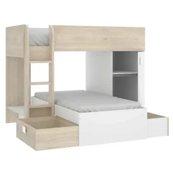 Garnero Arredamenti Camerette In Legno|Camerette A Ponte-Cameretta 255x112cm bambini 2 letti reversibile rovere bianco a soppalco Sole Bianco Opaco - Rovere