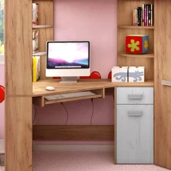 Garnero Arredamenti Camerette Colorate|Camerette In Legno-Cameretta 204x120cm bambini completa destra 1 letto singolo rovere miele bianco frassinato Dollie Gihome® Rovere Rustico - Bianco Frassinato