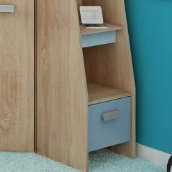 Garnero Arredamenti Camerette Colorate|Camerette In Legno-Cameretta 204x120cm completa destra 1 letto singolo rovere blu Dollie Gihome® Rovere - Azzurro