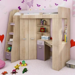 Garnero Arredamenti Camerette A Ponte-Cameretta 204x120cm completa sinistra 1 letto singolo rovere viola Dollie Gihome® Rovere - Viola