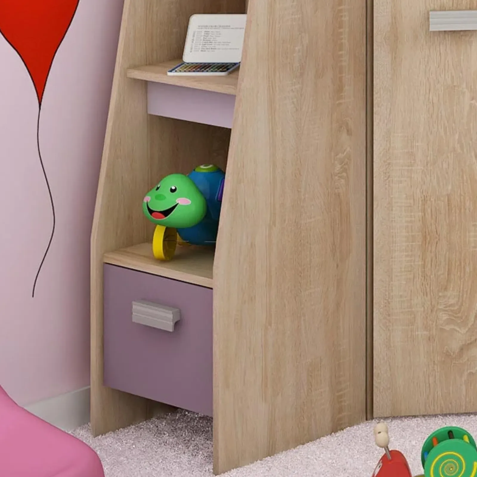 Garnero Arredamenti Camerette A Ponte-Cameretta 204x120cm completa sinistra 1 letto singolo rovere viola Dollie Gihome® Rovere - Viola