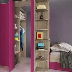 Garnero Arredamenti Camerette Colorate-Cameretta 352x124cm con cabina armadio rovere fucsia Fabio Gihome® Fucsia - Rovere