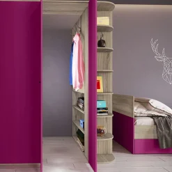 Garnero Arredamenti Camerette Colorate-Cameretta 352x124cm con cabina armadio rovere fucsia Fabio Gihome® Fucsia - Rovere