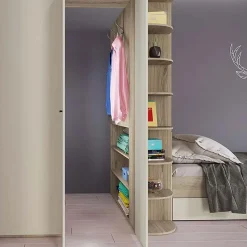 Garnero Arredamenti Camerette In Legno-Cameretta 352x124cm con cabina armadio rovere beige champagne Fabio Gihome® Rovere - Beige