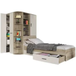 Garnero Arredamenti Camerette In Legno-Cameretta 352x124cm con cabina armadio rovere beige champagne Fabio Gihome® Rovere - Beige