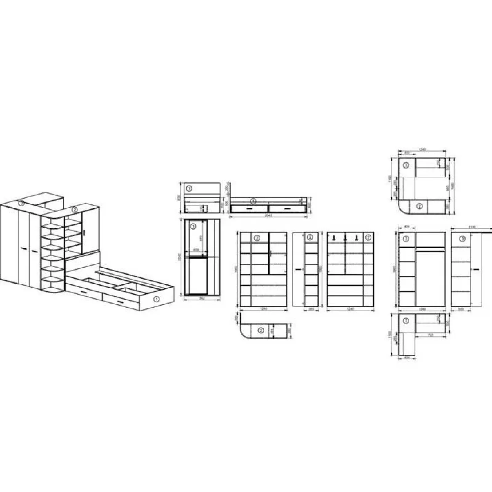 Garnero Arredamenti Camerette In Legno-Cameretta 352x124cm con cabina armadio rovere beige champagne Fabio Gihome® Rovere - Beige