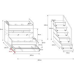 Garnero Arredamenti Camerette A Ponte-Cameretta 254x120cm con soppalco 2 letti singoli bianca rosa Enrico Gihome® Bianco Lucido - Rosa