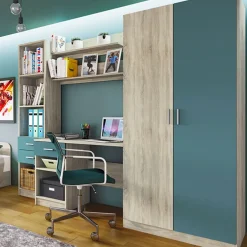 Garnero Arredamenti Camerette Colorate|Camerette In Legno-Cameretta per bambini completa 1 letto reversibile rovere blu petrolio Alex Gihome®