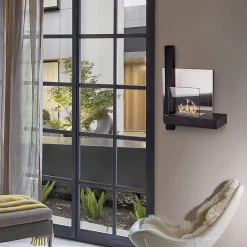 Garnero Arredamenti Camino Bioetanolo-Caminetto bioetanolo da parete con vetro moderno 65x23cm nero Lucca