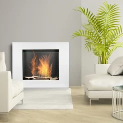 Garnero Arredamenti Camino Bioetanolo-Caminetto bioetanolo 105x90h cm da parete acciaio e vetro bianco Etna