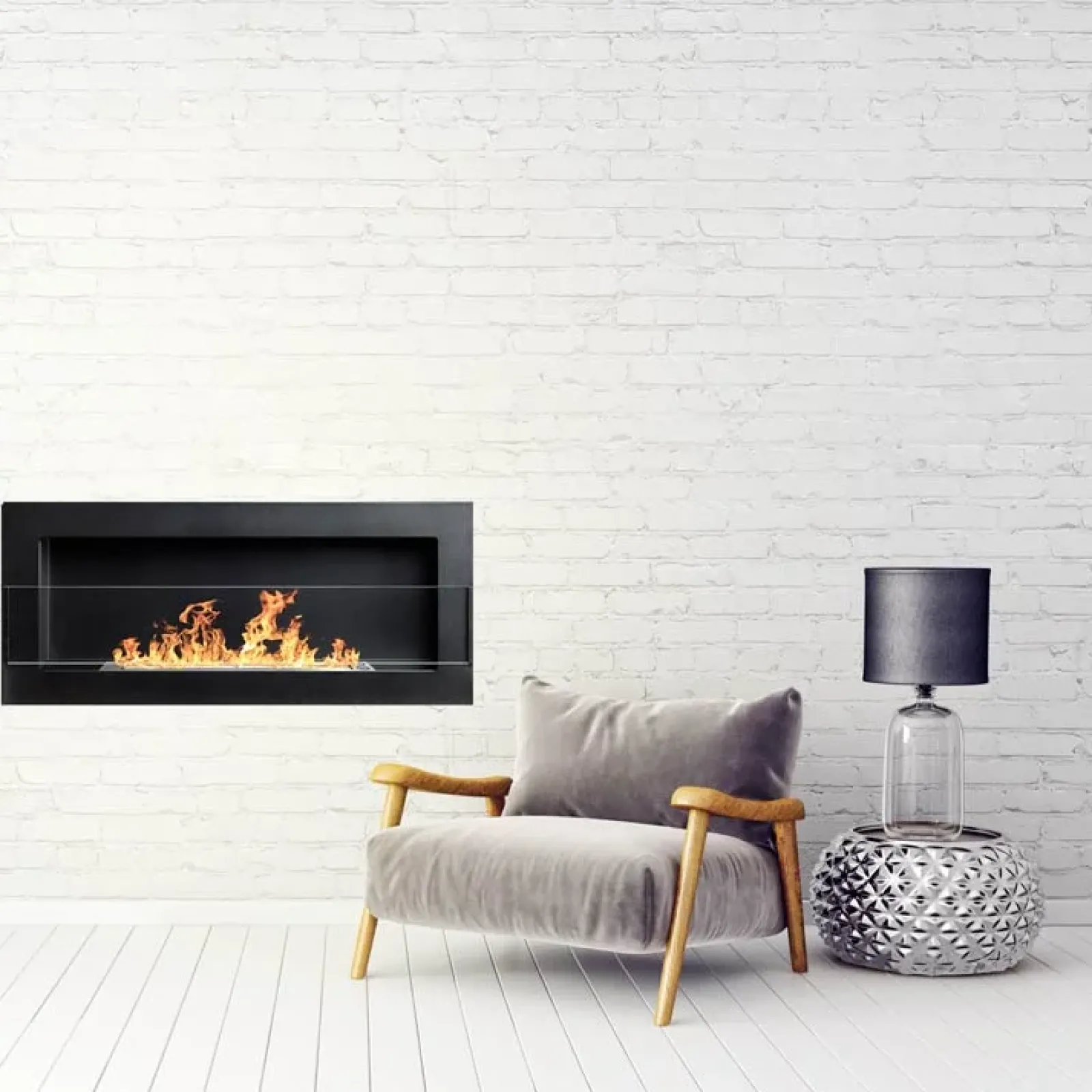 Garnero Arredamenti Camino Bioetanolo-Caminetto 90x40h cm bioetanolo con vetro Albert Gihome® Nero Opaco