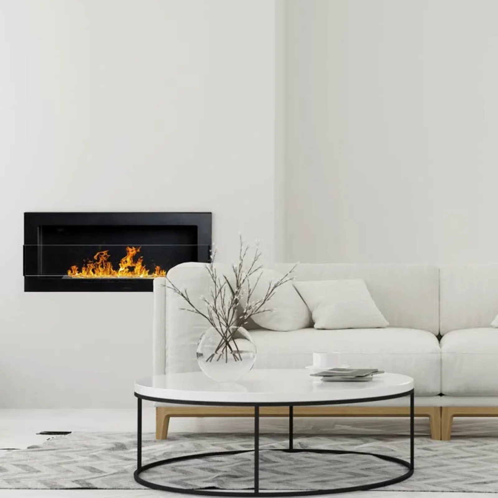 Garnero Arredamenti Camino Bioetanolo-Caminetto 90x40h cm bioetanolo con vetro Albert Gihome® Nero Opaco