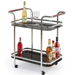 Garnero Arredamenti Scaffali E Dispense-Carrello da cucina bar 68x74h cm con vetro e ruote nero acciaio cromato Riku